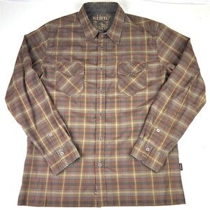Kuhl EZ Care Button Shirt Mens Large Brown Plaid Long Sleeve Hiking Outdoor